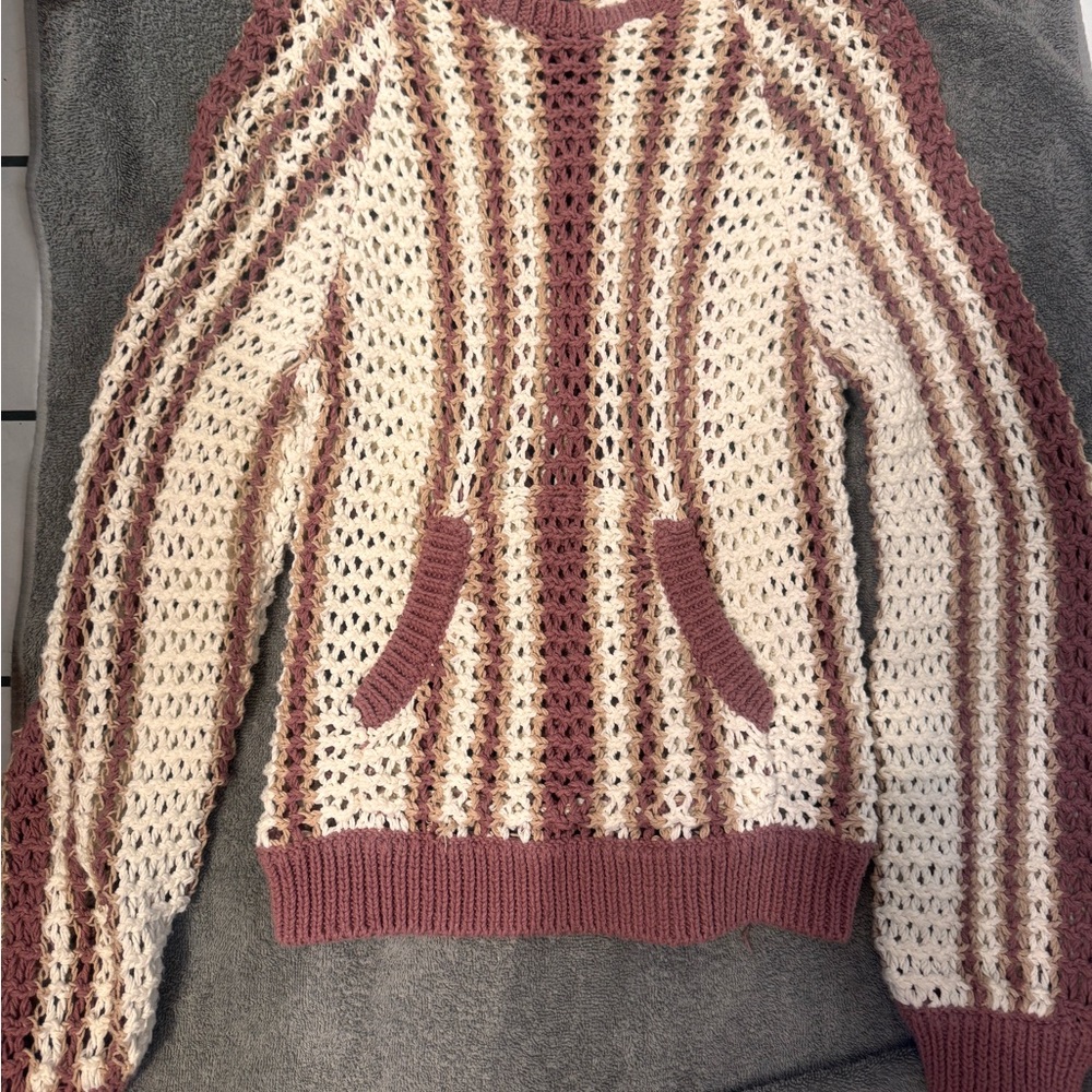 Free People Open Knit Sweater - Cream and Brown - Picture 3 of 5